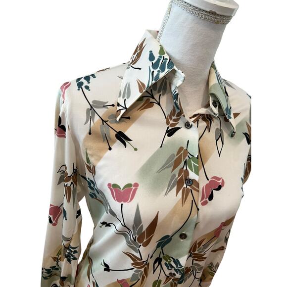 Vintage 70s Mod Floral Print Pointed Collar Polyester Disco Shirt - Picture 3 of 9